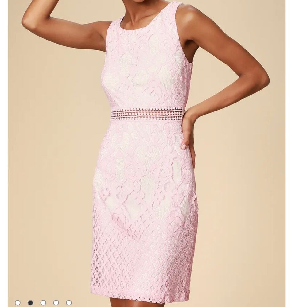 Lulus Feel My Love Barbie Pink Lace Sleeveless Womens Chic Crochet Dress NWT S